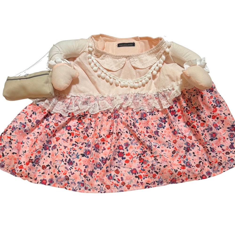 Moonlight Manor Old Lady Dog Costume Floral Pink Dress with Lace & Purse Details